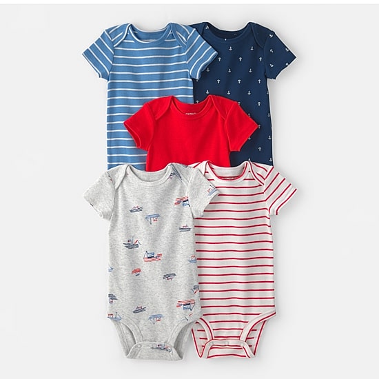 Carter's Baby Boys Round Neck Short Sleeve Rib Knit 5-pc. Bodysuit