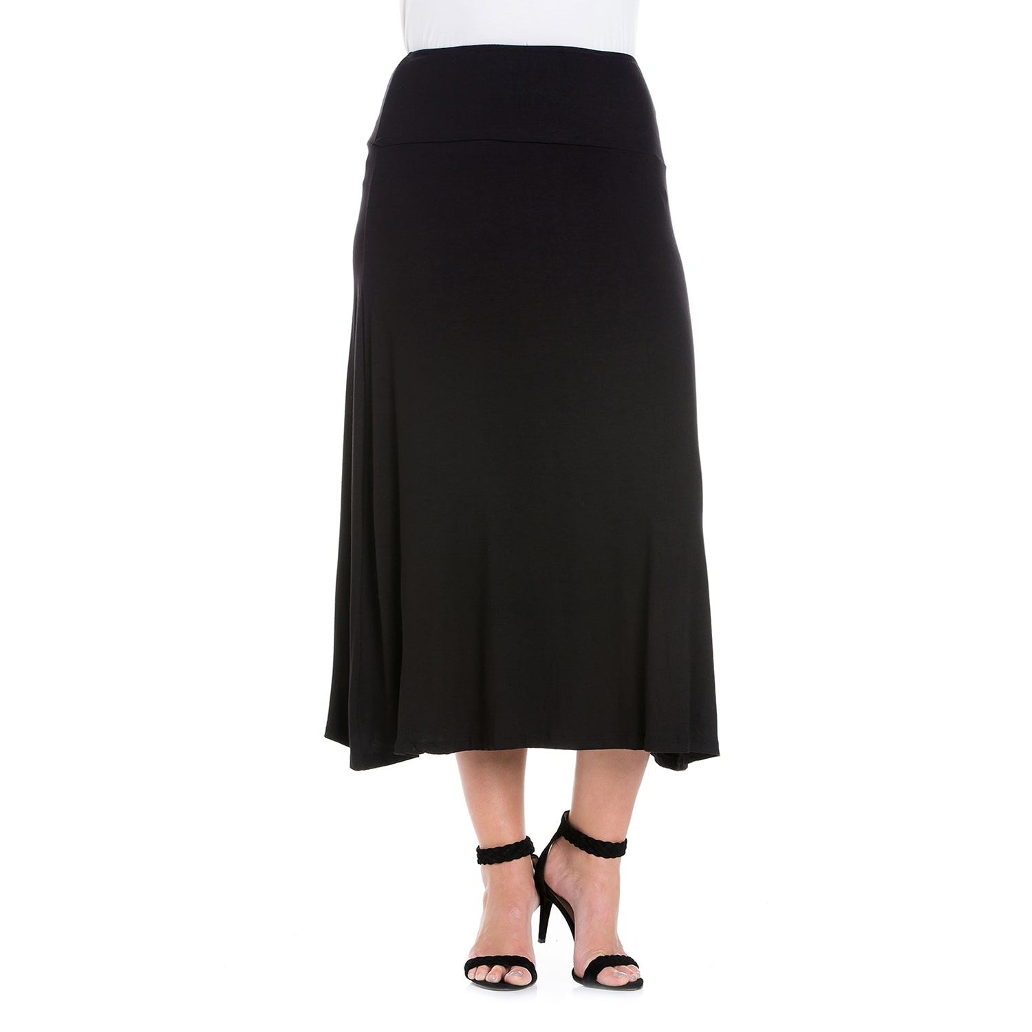24seven Comfort Apparel Womens Plus Mid Rise STRETCH FABRIC Maxi Skirt