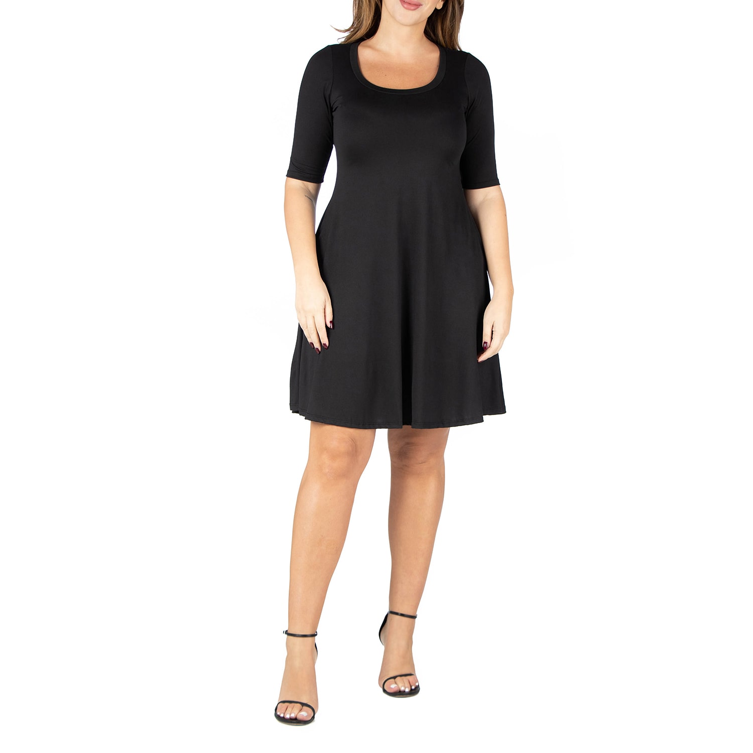 24seven Comfort Apparel Womens Plus Scoop Neck Short Sleeve A-Line Dress