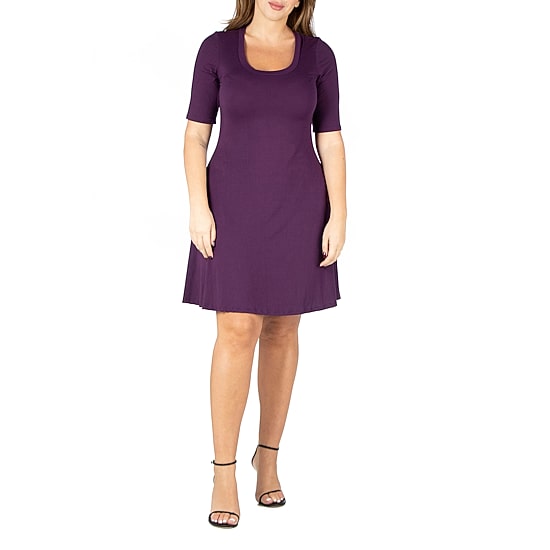 24seven Comfort Apparel Womens Plus Scoop Neck Short Sleeve A-Line Dress