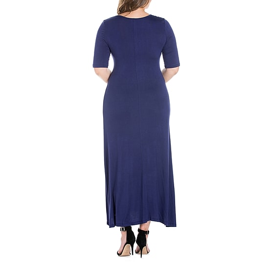 24seven Comfort Apparel Womens Plus Scoop Neck 3/4 Sleeve Maxi Dress