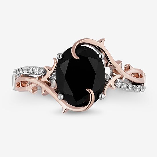 Enchanted Disney Fine Jewelry Villains Womens 1/10 CT. T.W. Genuine Black Onyx 14K Rose Gold Over Silver Maleficent Sleeping Beauty Cocktail Ring