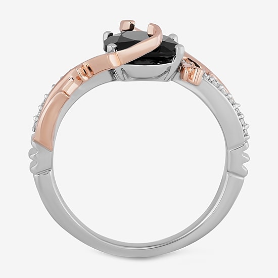 Enchanted Disney Fine Jewelry Villains Womens 1/10 CT. T.W. Genuine Black Onyx 14K Rose Gold Over Silver Maleficent Sleeping Beauty Cocktail Ring