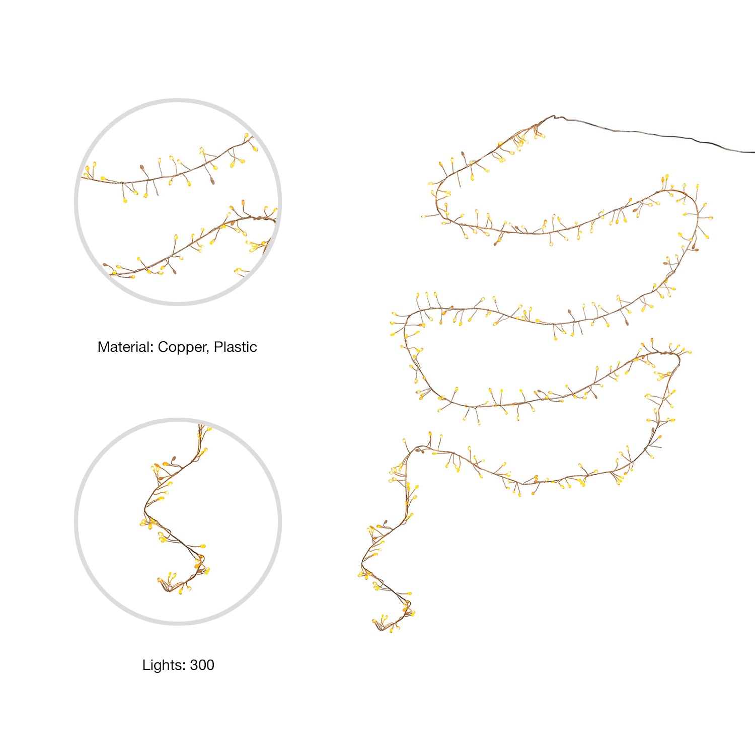Kurt Adler 300-Light  Cluster Garland with Classic White LED Twinkle Lights