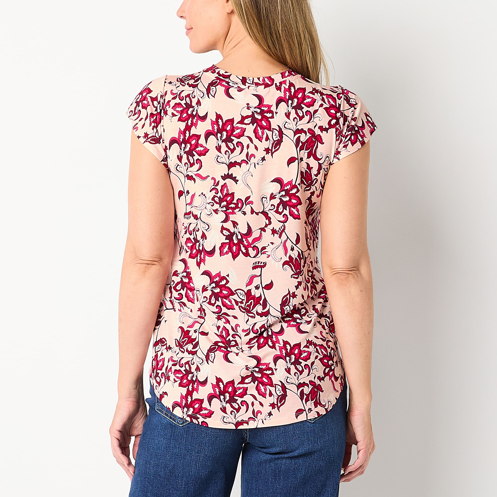 Liz Claiborne Womens Tall Crew Neck Short Sleeve Blouse
