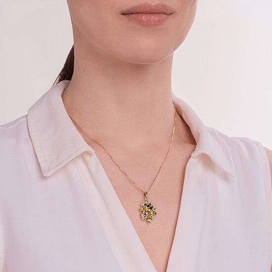 Womens Genuine Green Peridot 18K Gold Over Silver Flower 18 Inch Pendant Necklace
