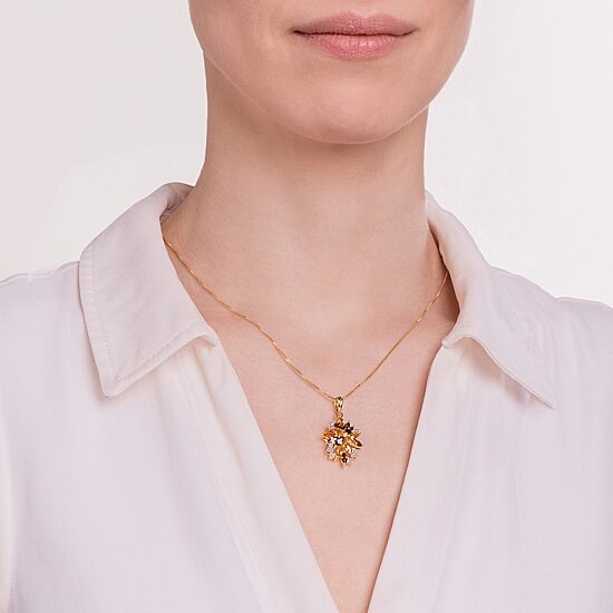 Womens Genuine Yellow Citrine 18K Gold Over Silver Flower 18 Inch Pendant Necklace