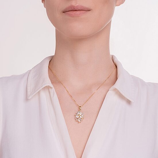 Womens Lab Created White Opal 18K Gold Over Silver Flower 18 Inch Pendant Necklace
