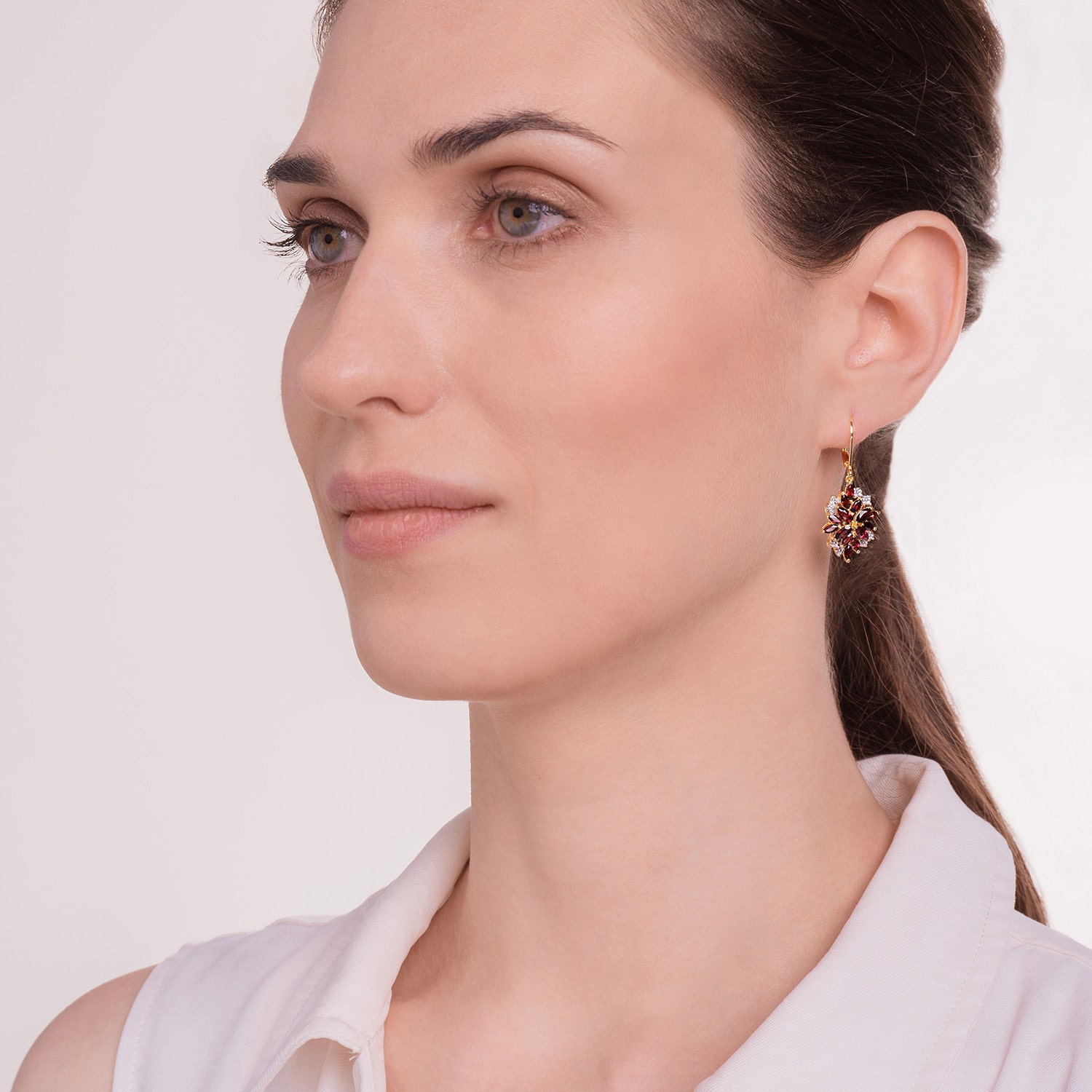 Womens Genuine Red Garnet 18K Gold Over Silver Drop Earrings