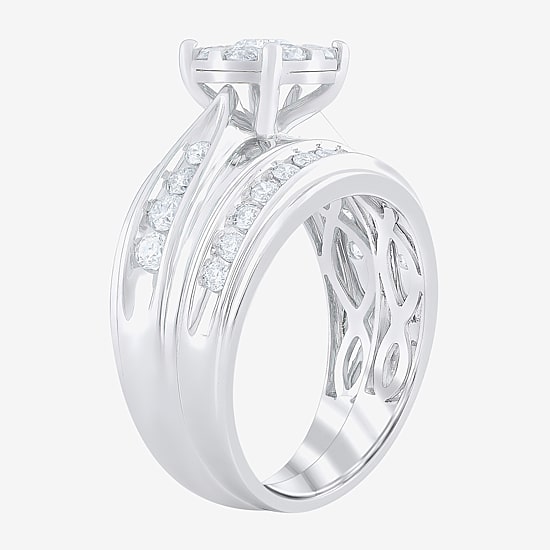 Womens 1 CT. T.W. Natural White Diamond 10K Gold Round Side Stone Bridal Set