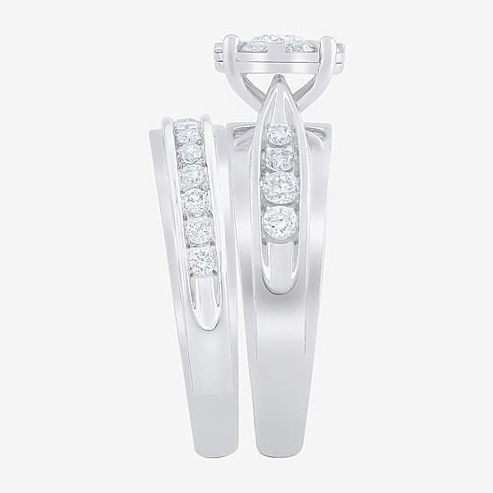 Womens 1 CT. T.W. Natural White Diamond 10K Gold Round Side Stone Bridal Set