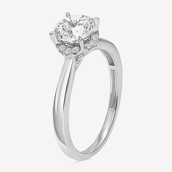 (I / I1) Womens 1 1/7 CT. T.W. Lab Grown White Diamond 10K Gold Round Halo Engagement Ring
