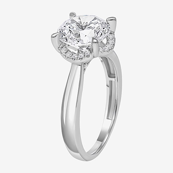(I / I1) Womens 3 1/7 Ct. T.W. Lab Grown White Diamond 14K Gold Round Halo Engagement Ring