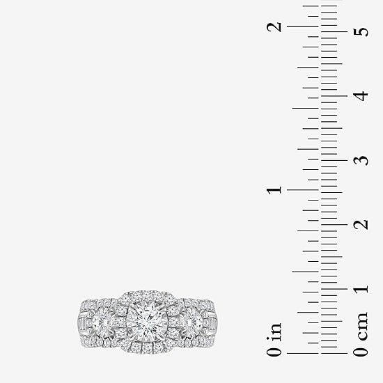 (I / I1) Love Lives Forever Womens 2 CT. T.W. Lab Grown White Diamond 10K or 14K White Gold Cushion Side Stone 3-Stone Engagement Ring
