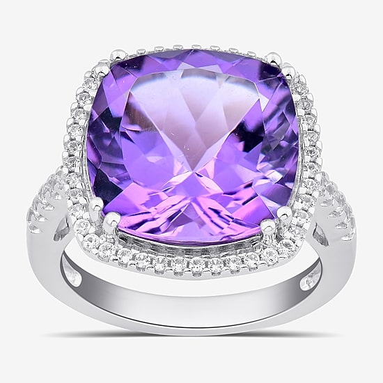 Womens Gemstone Sterling Silver Cushion Cocktail Ring