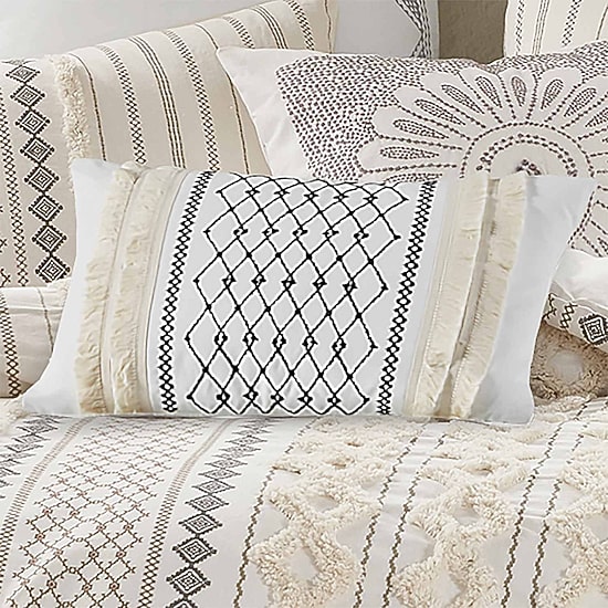 INK + IVY Bea Embroidered Cotton Oblong 12X20 Pillow with Tassels
