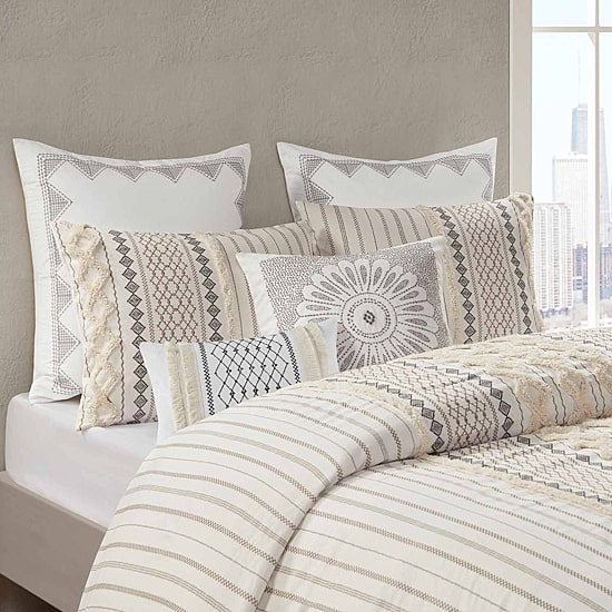 INK + IVY Bea Embroidered Cotton Oblong 12X20 Pillow with Tassels
