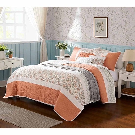 Madison Park Vanessa 6-Pc Cotton Percale Quilt Set With Throw Pillows