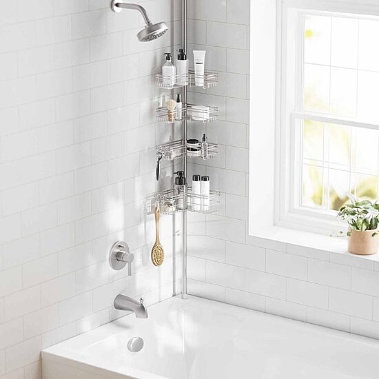 Zenna Home 4 Tier Stainless Steel Tension Pole Shower Caddy