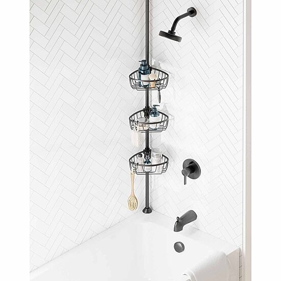 Zenna Home 3 Tier Aluminum Black Tension Pole Shower Caddy