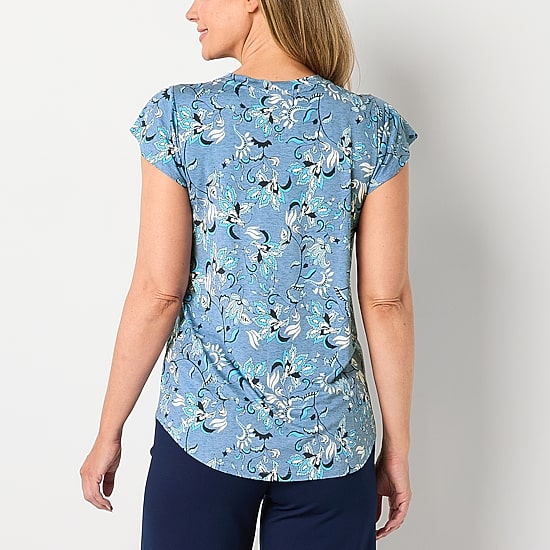 Liz Claiborne Womens Crew Neck Short Sleeve Blouse