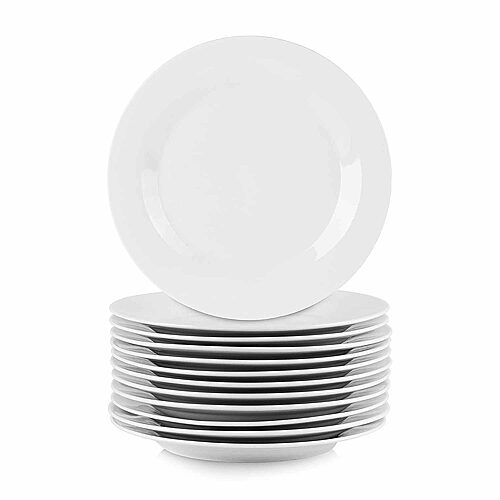 EL-2024-DPR  Porcelain 12 Piece Large Round Dinner Plate Set in White