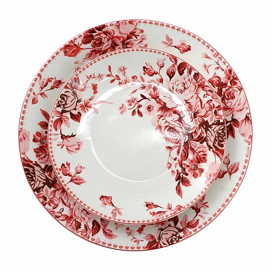 Elama Traditional Red Rose 16-pc. Stoneware Dinnerware Set