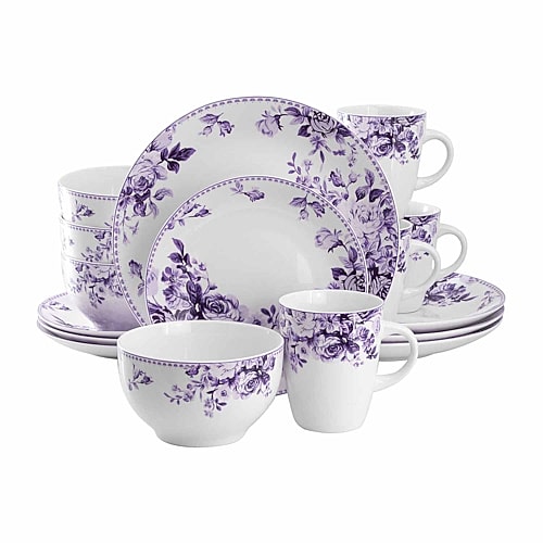 Elama Traditional Purple Rose 16-pc. Stoneware Dinnerware Set, One Size, Purple