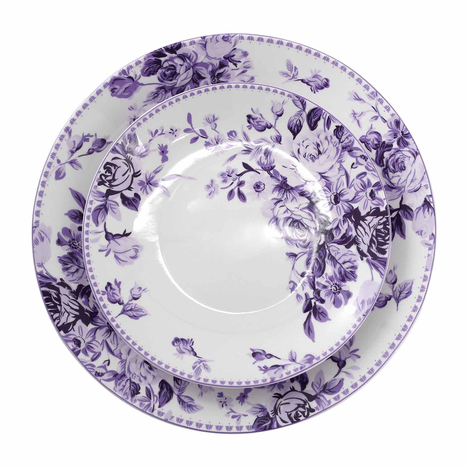 Elama Traditional Purple Rose 16-pc. Stoneware Dinnerware Set