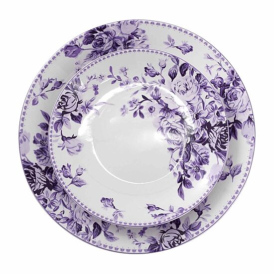 Elama Traditional Purple Rose 16-pc. Stoneware Dinnerware Set