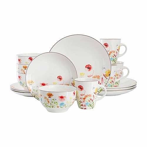 ELM-WILDFLOWER-MEADOW Wildflower Meadow Sto are Dinnerware Set in White & Multi - 16 Piece