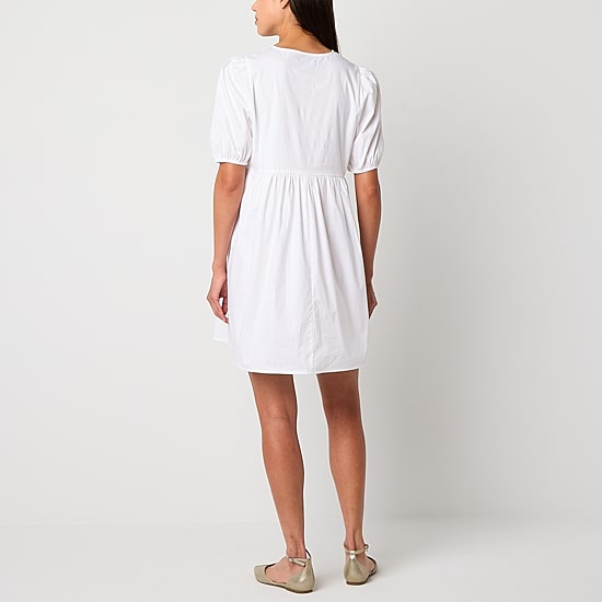 Be by CHETTA B Womens Round Neck Short Sleeve Babydoll Dress