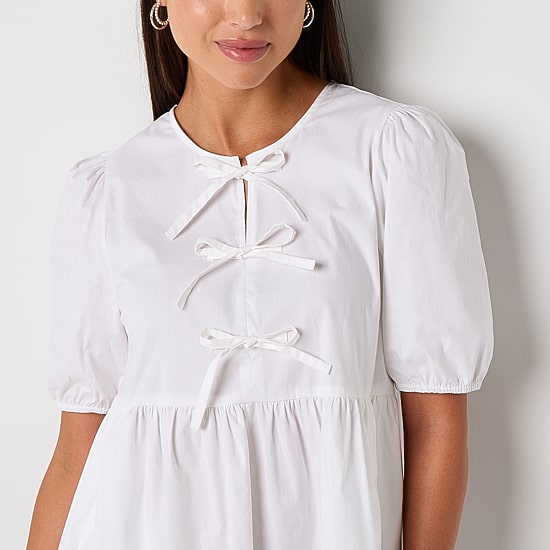 Be by CHETTA B Womens Round Neck Short Sleeve Babydoll Dress