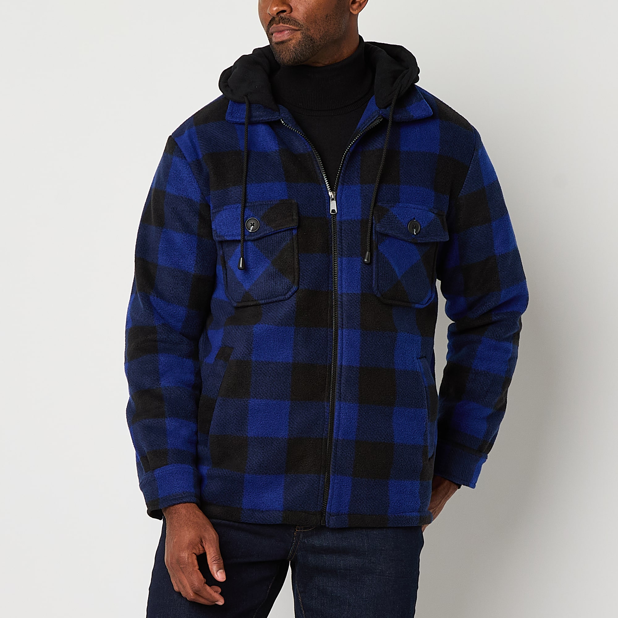 Victory Mens Fleece Hooded Midweight Shirt Jacket