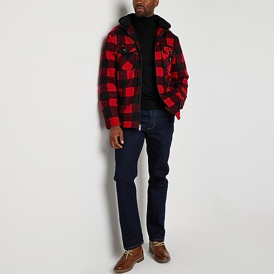 Victory Mens Fleece Hooded Midweight Shirt Jacket