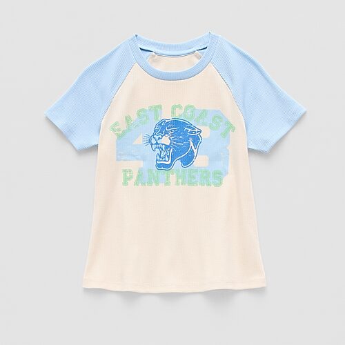 Thereabouts Rib Little & Big Kid Girls Crew Neck Short Sleeve Classic Fit Graphic T-Shirt, Medium (10-12), Blue