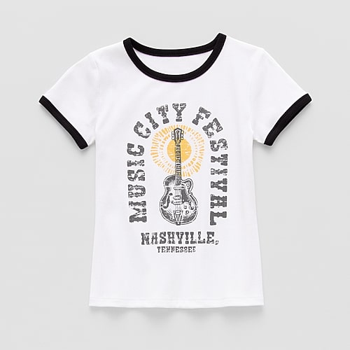 Thereabouts Rib Little & Big Kid Girls Crew Neck Short Sleeve Classic Fit Graphic T-Shirt, Small (7-8), White