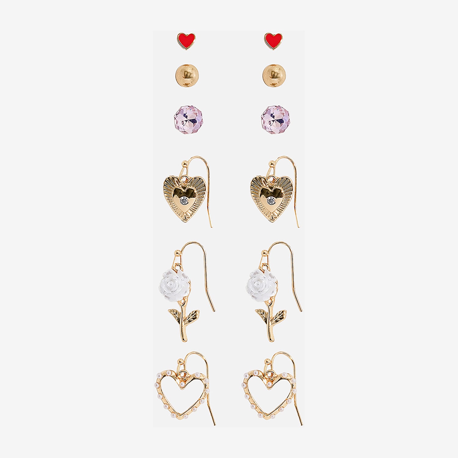 Arizona Gold Tone Womens Flower Heart 6 Pair Earring Set