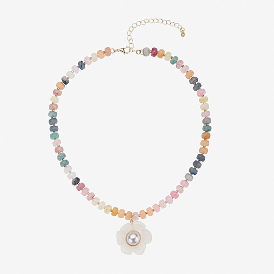 Bijoux Bar Womens Glass Simulated Pearl Flower 16.5 Inch Pendant Necklace