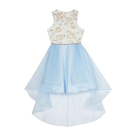 speechless embroidered dress Juniors' Embroidered Sequin Mesh Lace-Up Back Gown