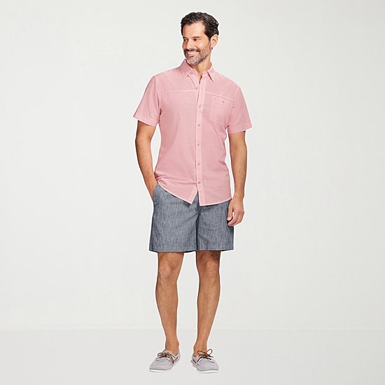 IZOD Dockside Chambray Mens Short Sleeve Classic Fit Button-Down Shirt