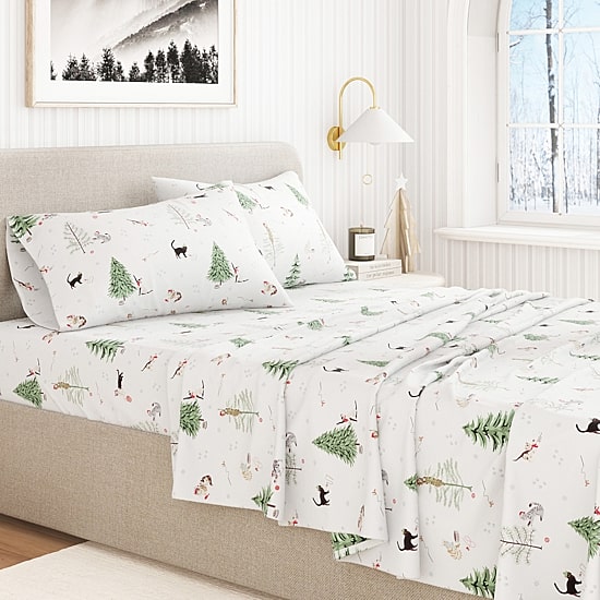 Linery Cotton Holiday Print Flannel Wrinkle Resistant Sheet Set
