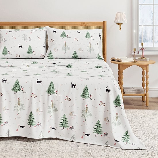 Linery Cotton Holiday Print Flannel Wrinkle Resistant Sheet Set