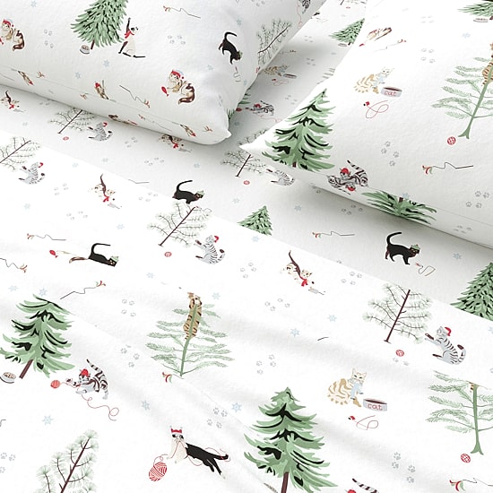 Linery Cotton Holiday Print Flannel Wrinkle Resistant Sheet Set