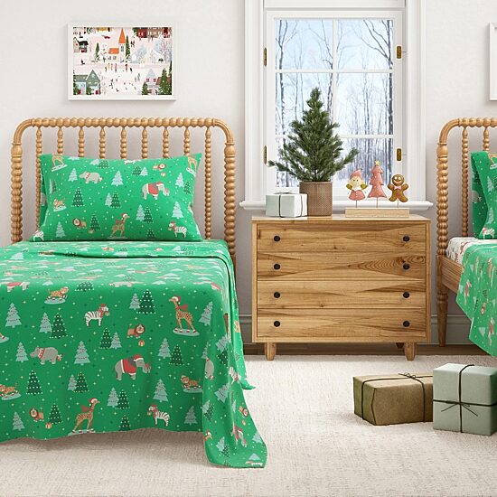 Linery Holiday Print Flannel Sheet Set
