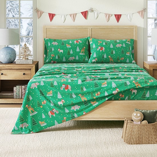 Linery Holiday Print Flannel Sheet Set