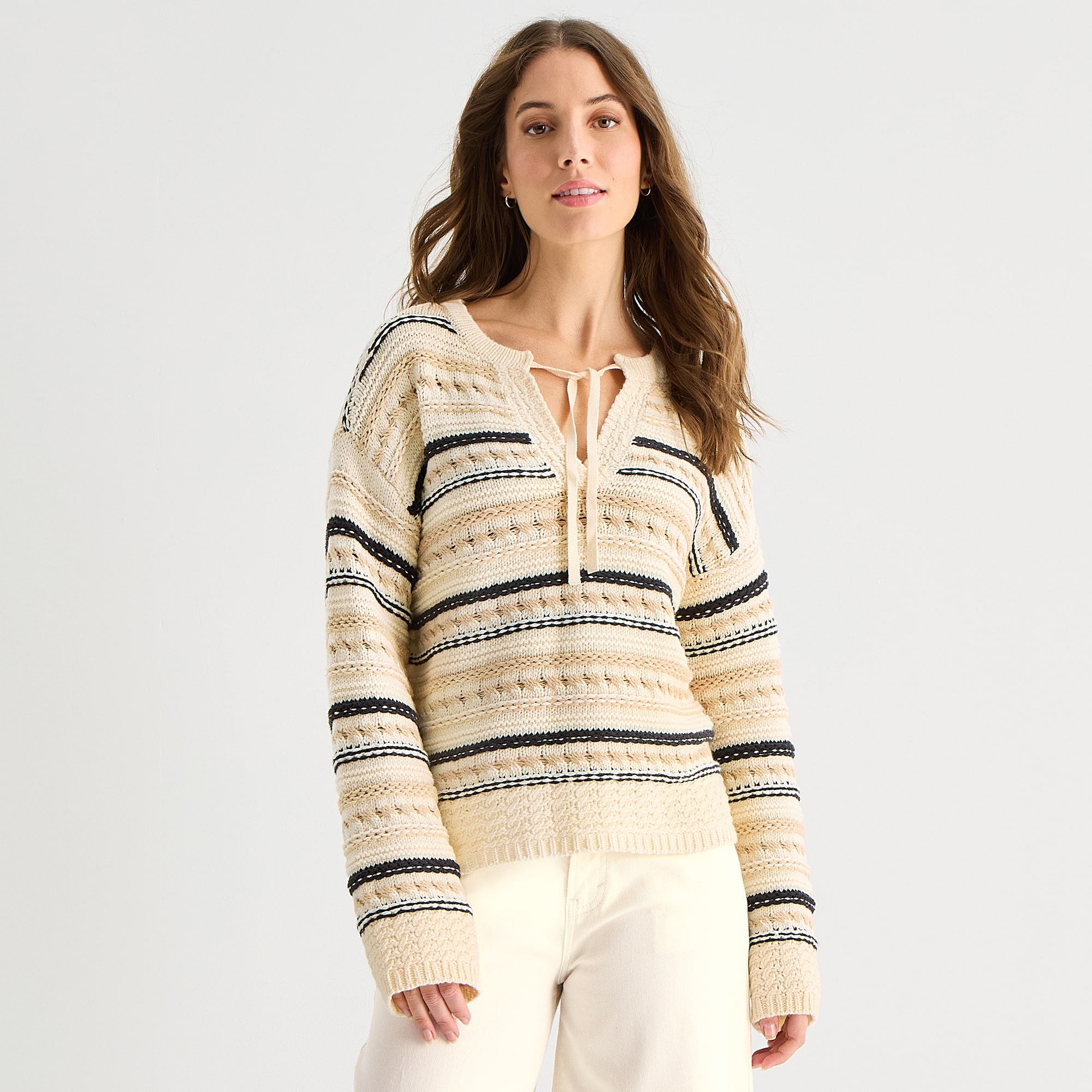 a.n.a Tall Womens Split Tie Neck Long Sleeve Pullover Sweater