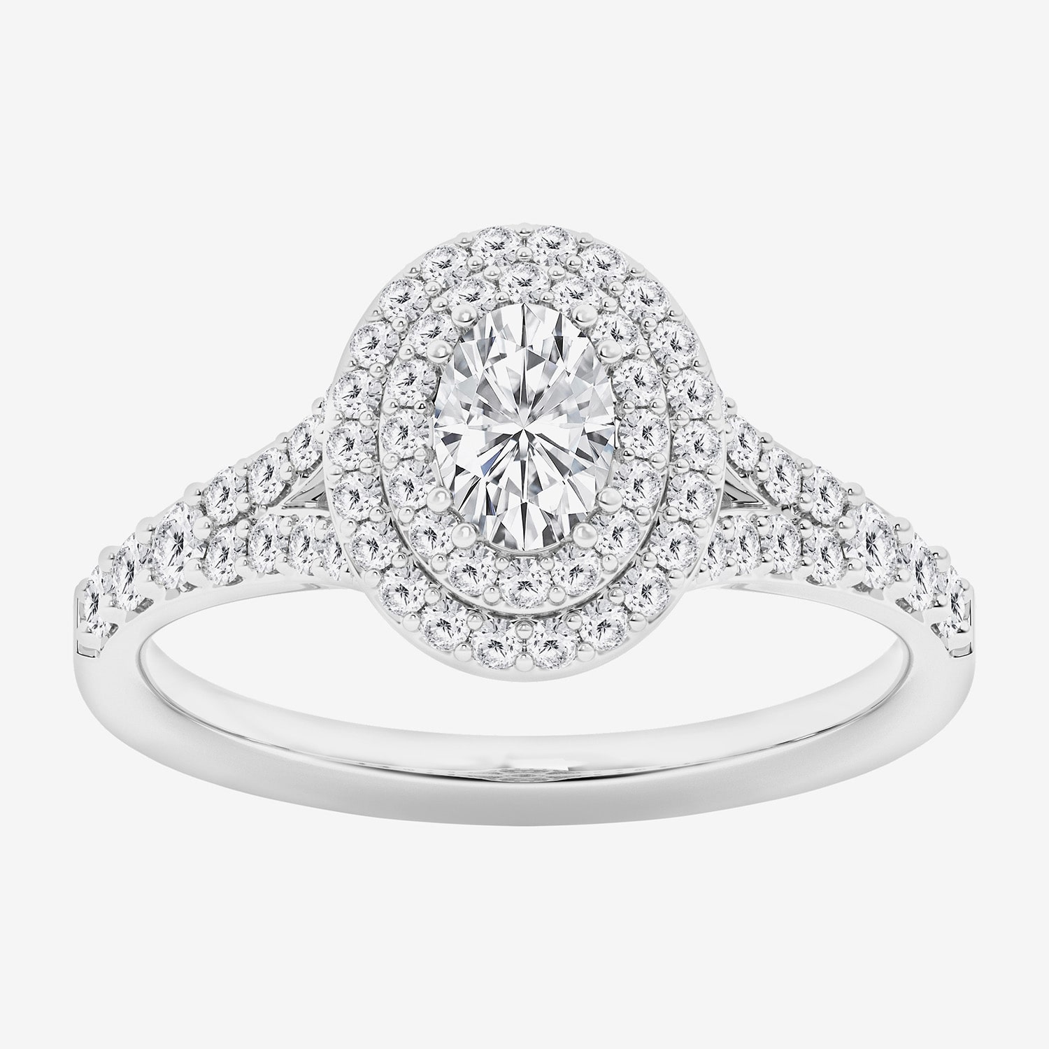 (G / Si1-Si2) Womens 1 CT. T.W. Lab Grown White Diamond 10K Gold Oval Side Stone Halo Engagement Ring