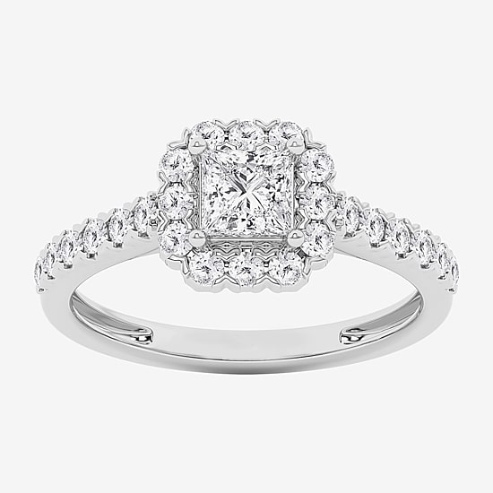 (G / Si1-Si2) Womens 1 CT. T.W. Lab Grown White Diamond 10K Gold Side Stone Engagement Ring