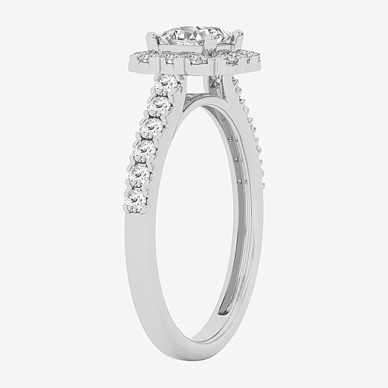(G / Si1-Si2) Womens 1 CT. T.W. Lab Grown White Diamond 10K Gold Side Stone Engagement Ring